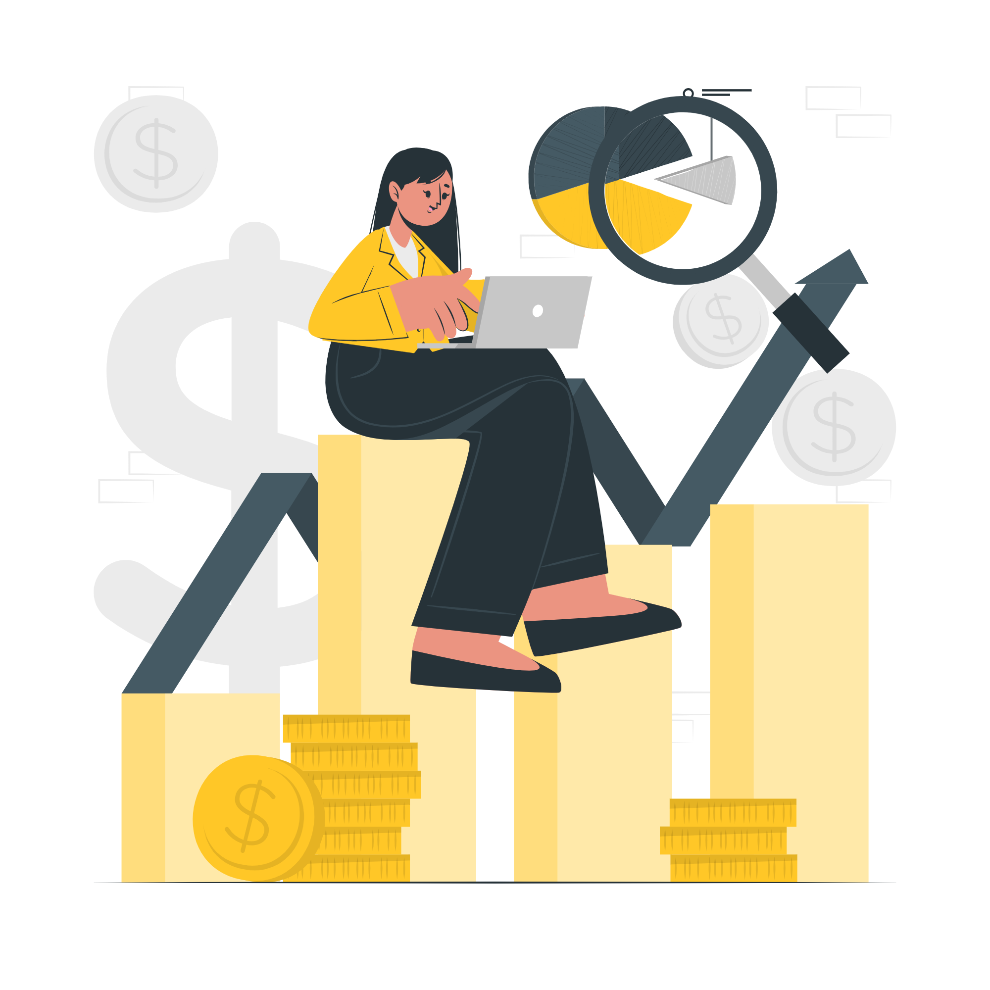 Investment data and growth charts illustration