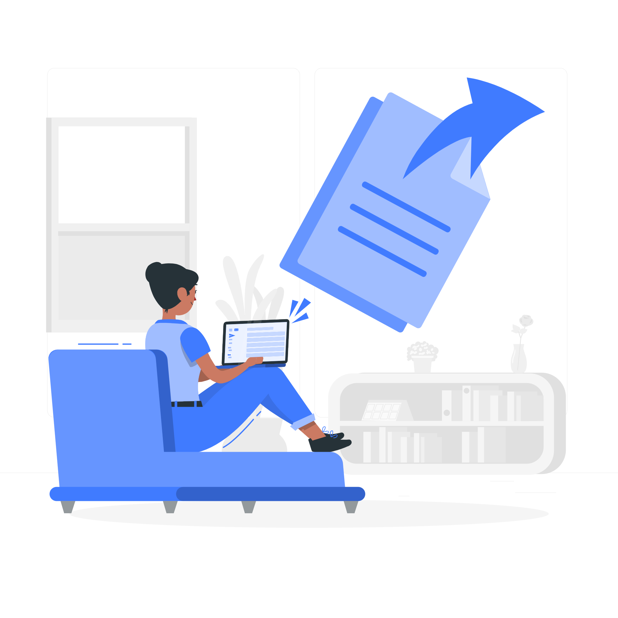 Illustration of files being sent, representing BoardWise's new request workflows